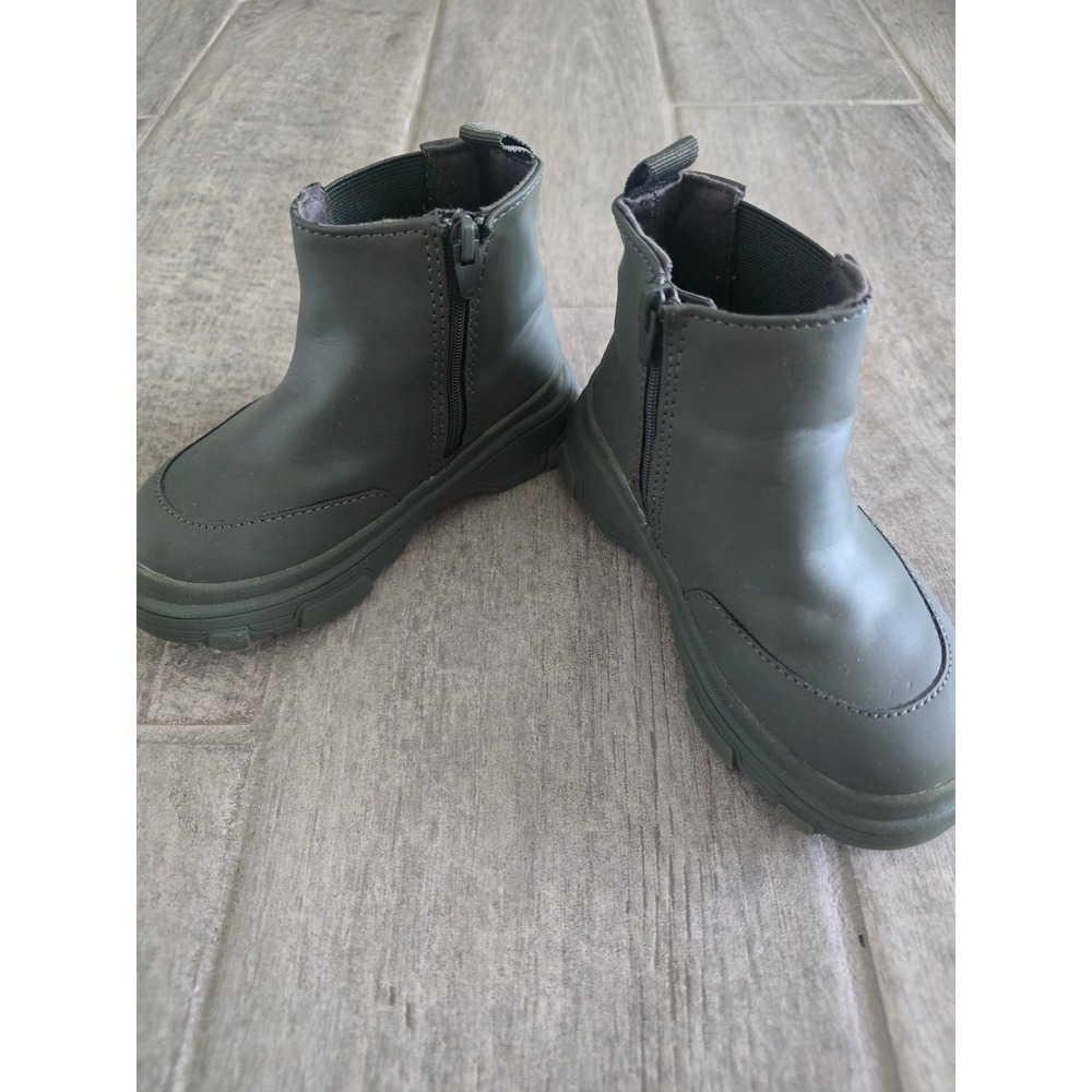 Zara Kids Olive Green Side Zip Chelsea Lug Sole Ankle Boots EU 23 US 7 Toddler